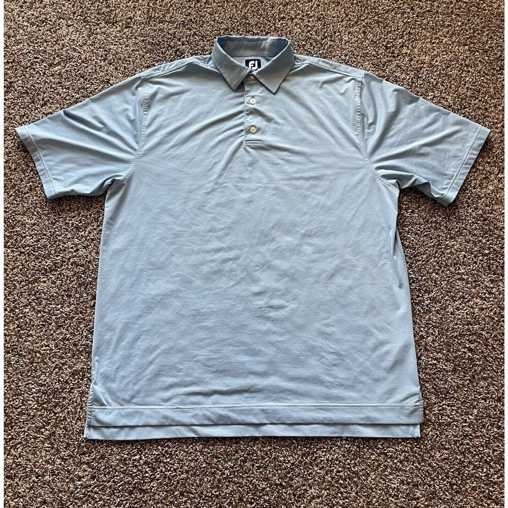 Footjoy FJ Polo Shirt Mens Size XL Blue Striped Short Sleeve Golf Casual Stretch